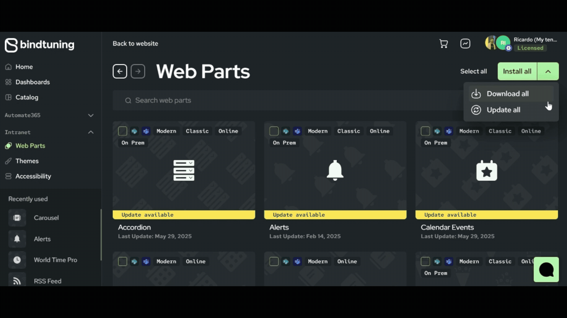 Update Web Parts